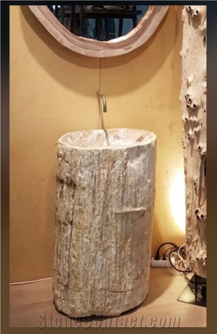 Petrified Wood Stone Pedestal Wash Basins
