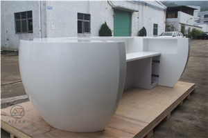 Round White Solid Surface Reception Desk Counter