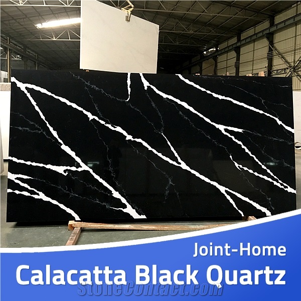 Calacatta Black Quartz Stone Slab Engineered Tiles
