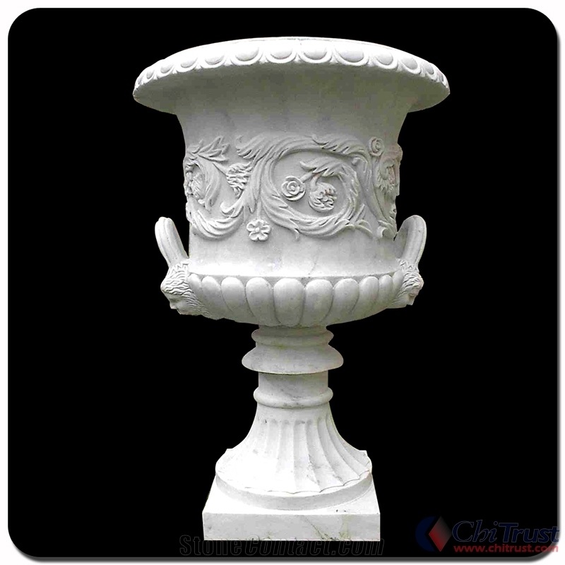 Carved Outdoor Decoration White Marble Statue Flower Vases
