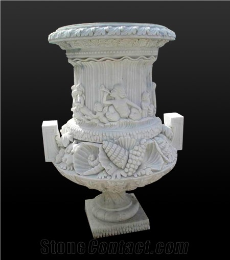 Carved Outdoor Decoration White Marble Statue Flower Vases