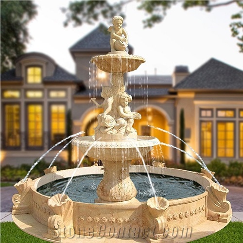 Classic Design Hand Carved Beige Marble Fountain