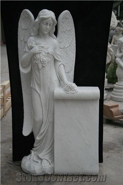 Handcarved Outdoor Tombstone White Marble Statue
