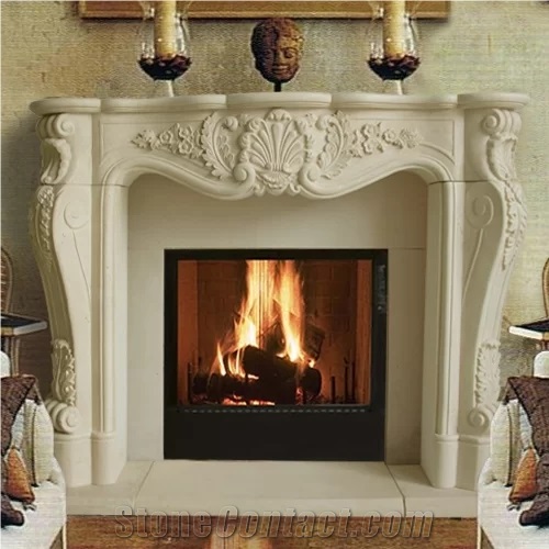 Interior Decoration White Limestone Fireplace