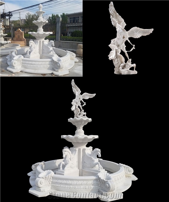 Large Natural White Marble Stone Water Fountain
