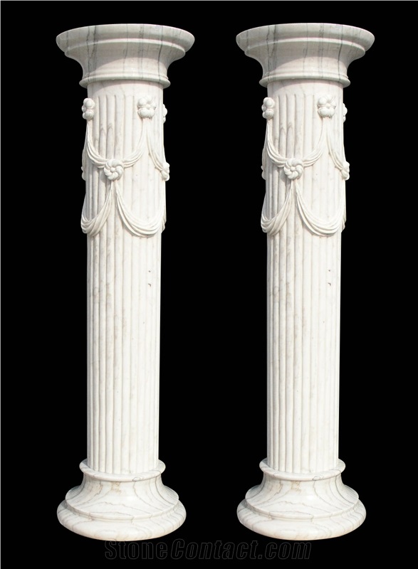 White Marble Design Carved Pillar Roman Column