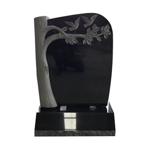 Hand Carved Tree Black Granite Single Monuments
