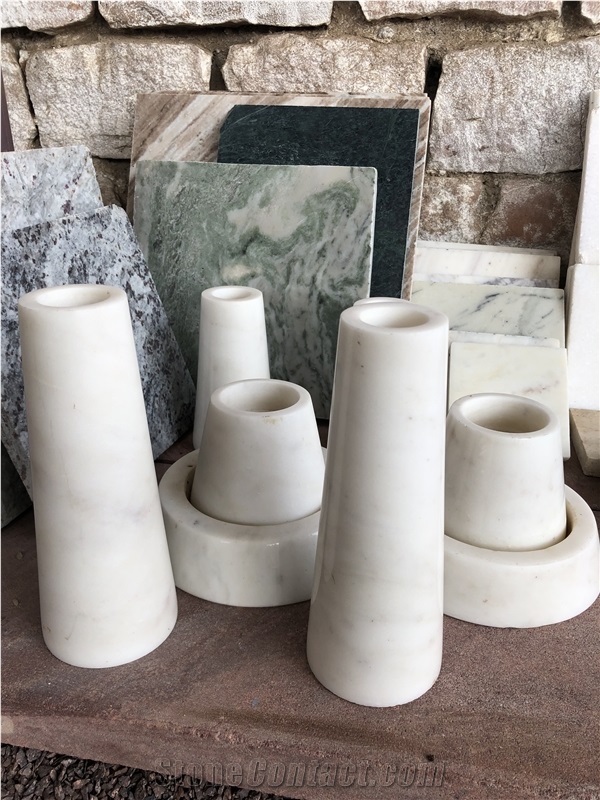 Indian Statuario Marble Carved Stone Handicrafts, Stone Vases