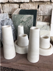 Indian Statuario Marble Carved Stone Handicrafts, Stone Vases