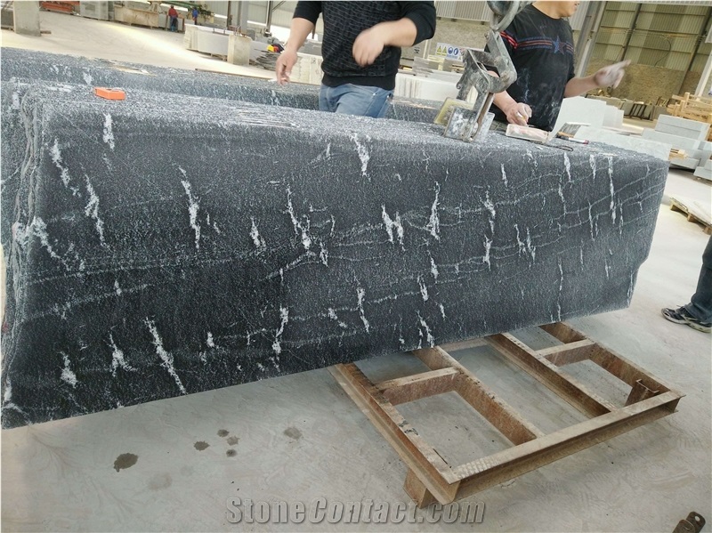 Snow Grey Ebony Black Granite Tiles Slabs