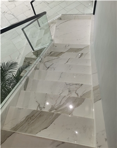 Step Tiles Spiral Calacatta White Marble Stairs