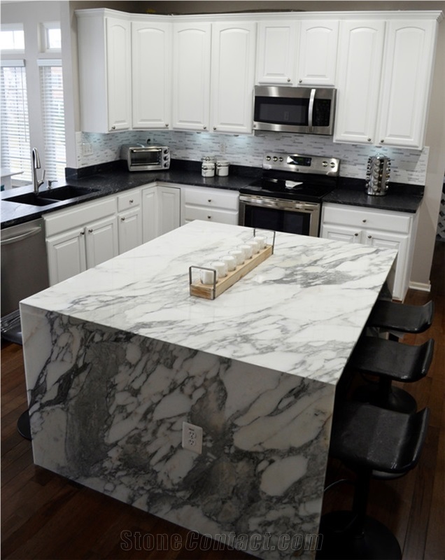 White Arabescato Marble Kitchen Counter Top