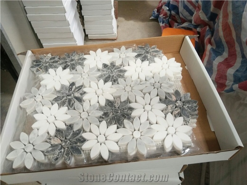 Carrara White Marble Flower Mosaic Kitchen Tiles