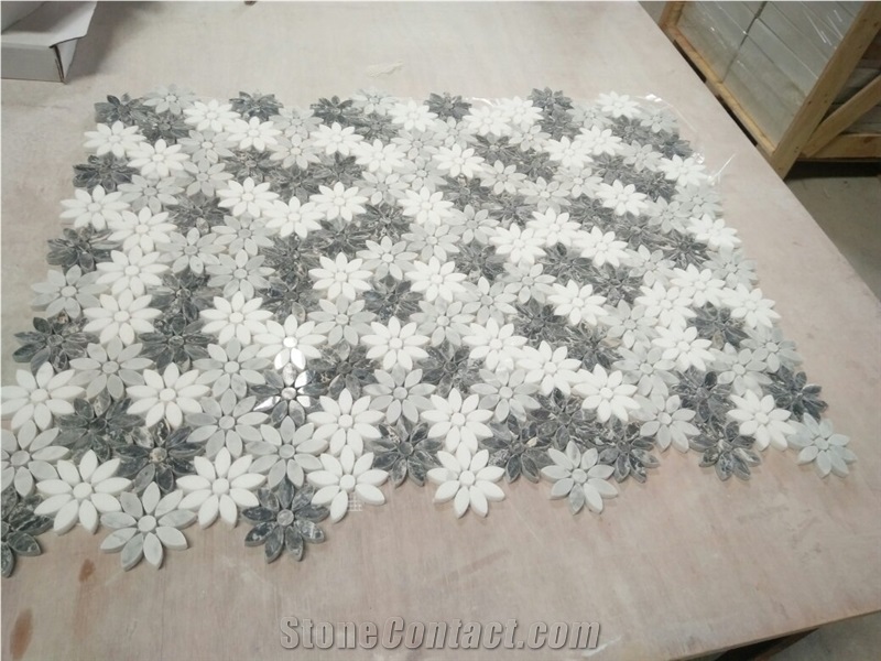 Carrara White Marble Flower Mosaic Kitchen Tiles