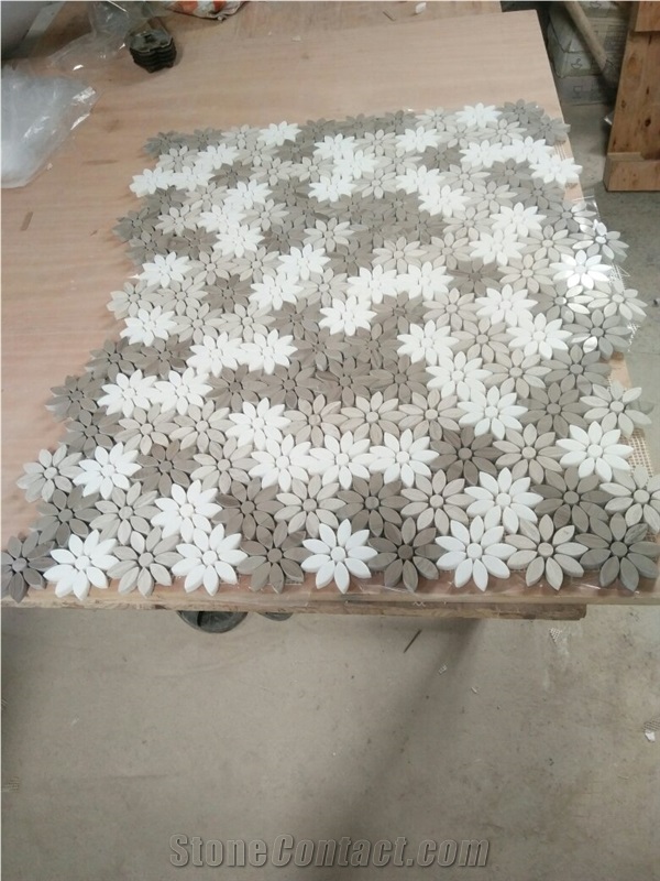 Flower Wooden Vein Marble Mosaic Kitchen Tiles