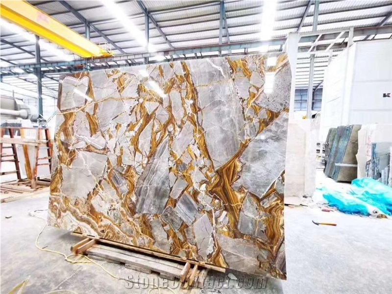 New Pandora Gold and Grey Marble Slabs & Tiles