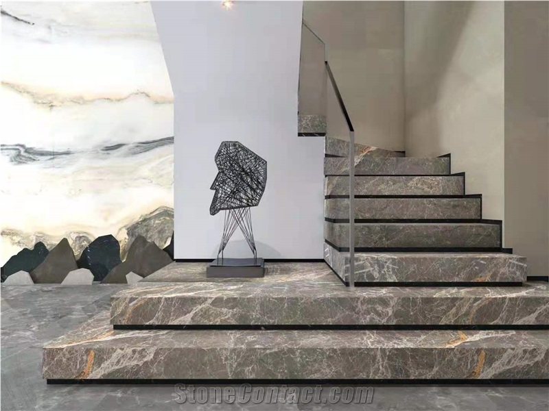 Turkey Hermes Grey Marble Polished Stair Treads