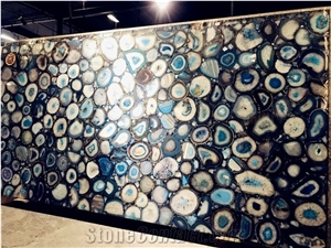Backlit Blue Semiprecious Stone Gem Slabs Tiles