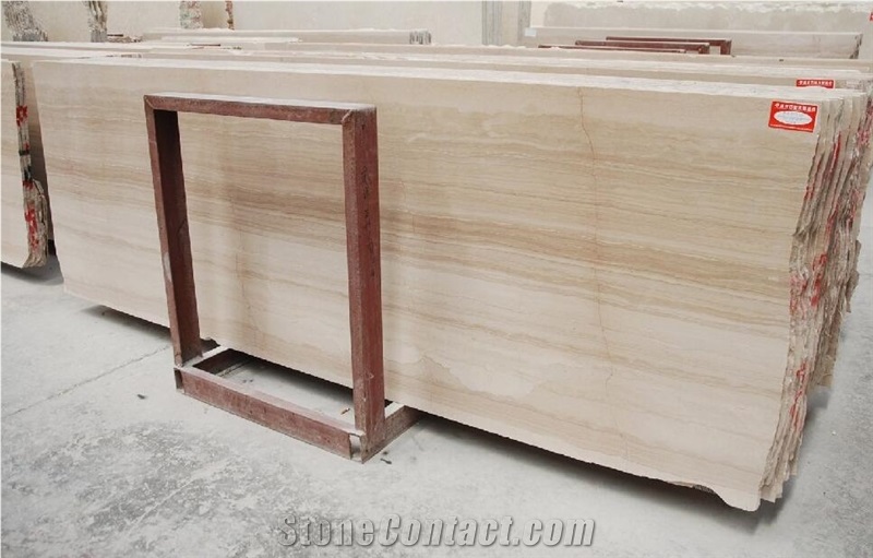 Beige Color Chinese Wooden White Marble Slabs