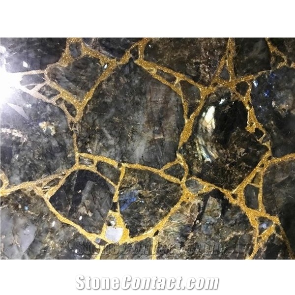 Black and Gold Semi Stone Agate Gem Stone Slabs