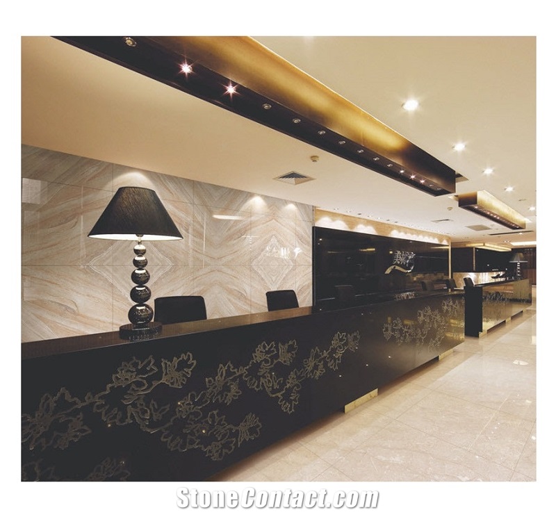 Black Carved Counter Lobby Reception Desk Design