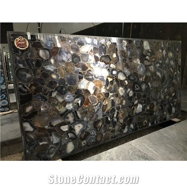 Black Uruguay Agate Semiprecious Stone for Tv Wall