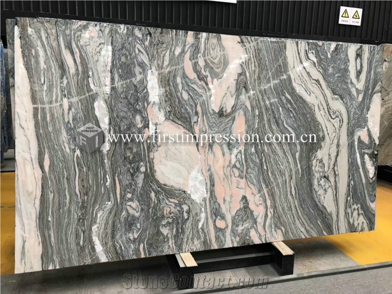 Chinese Water Cloudy Grey Golden Vein Marble Slabs