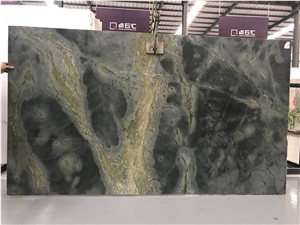Green Marble Slab with Gold Veins
