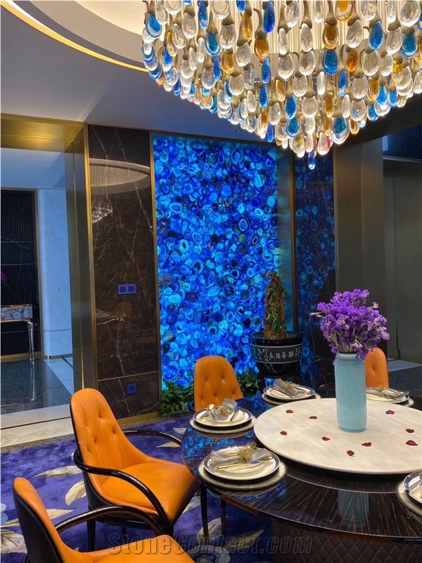 Home Decorative Blue Agate Backlit Background