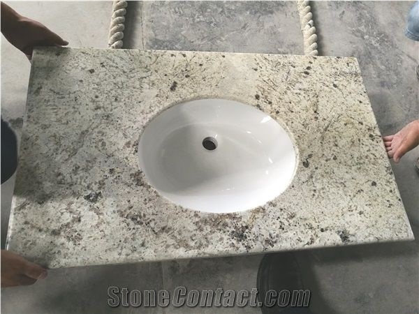 India Colonia White Granite Bathroom Countertop, Vanity Top