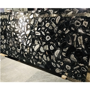 Luxury Black Agate Semiprecious Stone Slabs