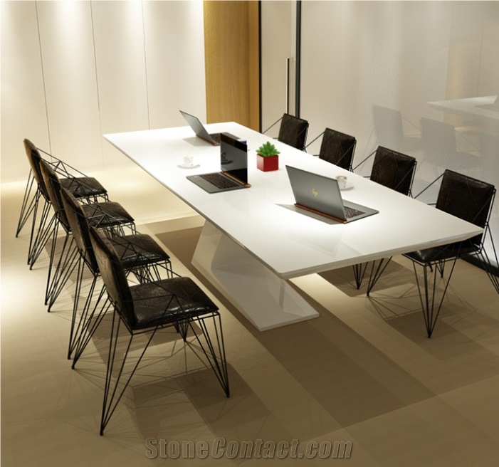 Modern White Stone Office Meeting Table