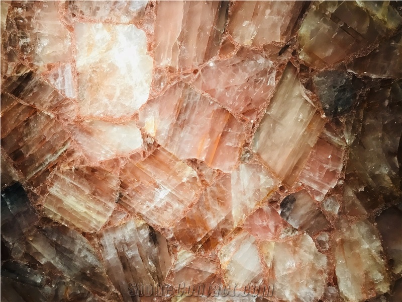 Orange Quartz Pink Semiprecious Stone Slab