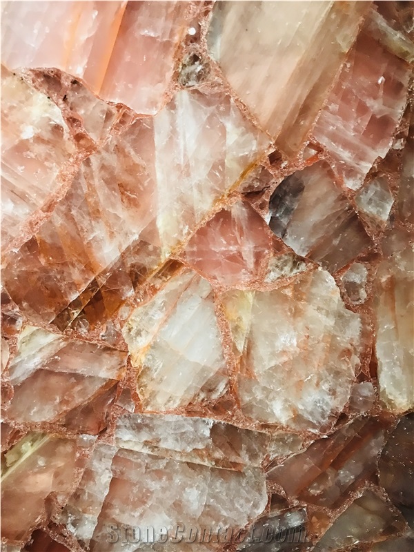 Orange Quartz Pink Semiprecious Stone Slab