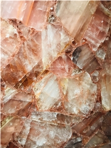 Orange Quartz Pink Semiprecious Stone Slab