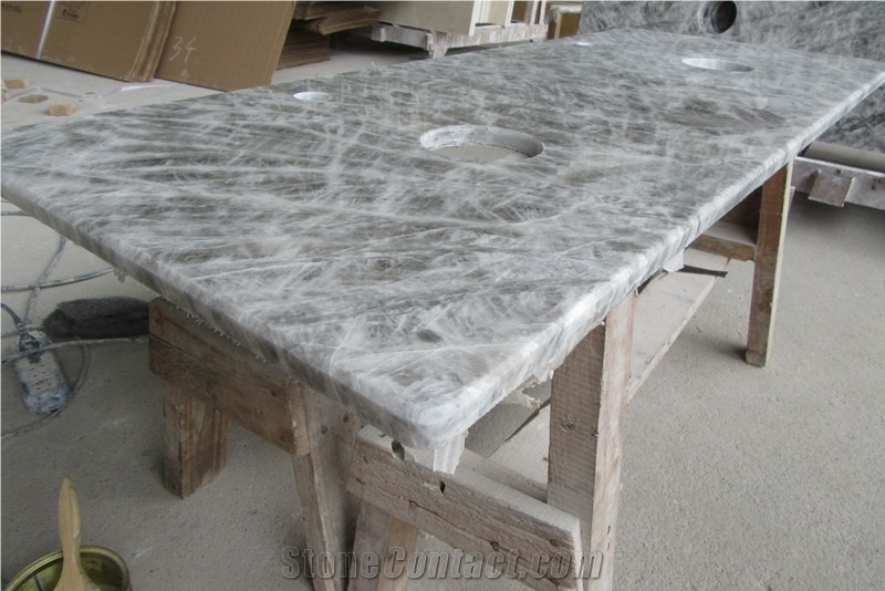 Polished Snow Silver Grey Marble Countertops