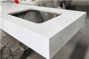Pure White Quartz Hotel Vanity Tops Mitered Edge