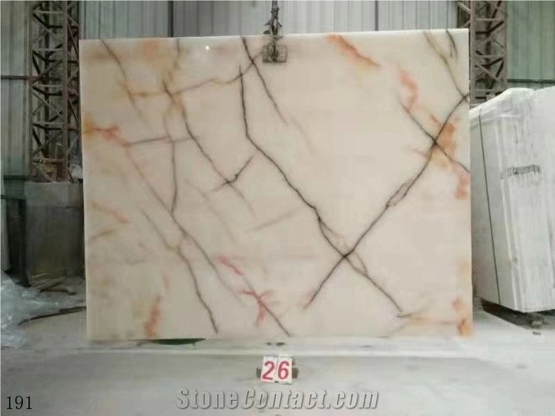 Red Vein Cream White Onyx Slabs Wall Tiles