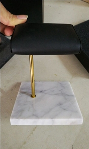 White and Black Marble Watch Display Stand with Leather