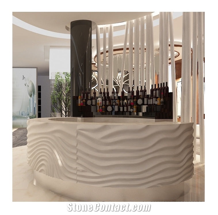 White Calacatta Artificial Marble Curved Beauty Salon Reception Desk