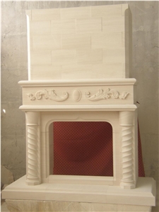 Beige Limestone Traditional Fireplace Hearth