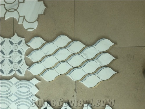 Greece Volakas Marble Waterjet Inlay Marble Mosaic Pattern Tile