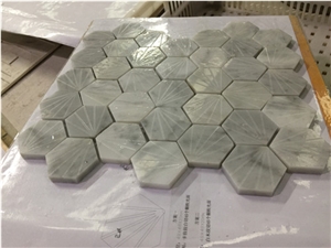 Italy Bianco Carrara B Wooden Marble Hexagon Mosaic Tiles