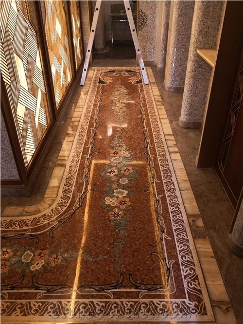 Marble Flower Pattern Medallions Corridor Carpet