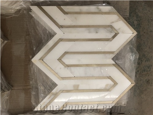 Metal Calacatta Gold Waterjet Marble Pattern Mosaic Tile