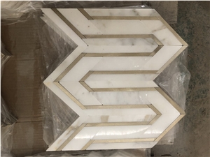 Metal Calacatta Gold Waterjet Marble Pattern Mosaic Tile