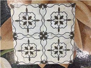Portugal Beige and Carrara Marble Waterjet Stone Mosaic Tile