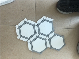Thassos White+ Bardiglio Gray Marble Hexagon Mosaics