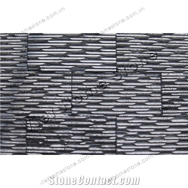 Wall Cladding Crystal Black Marble Combed Chiselled