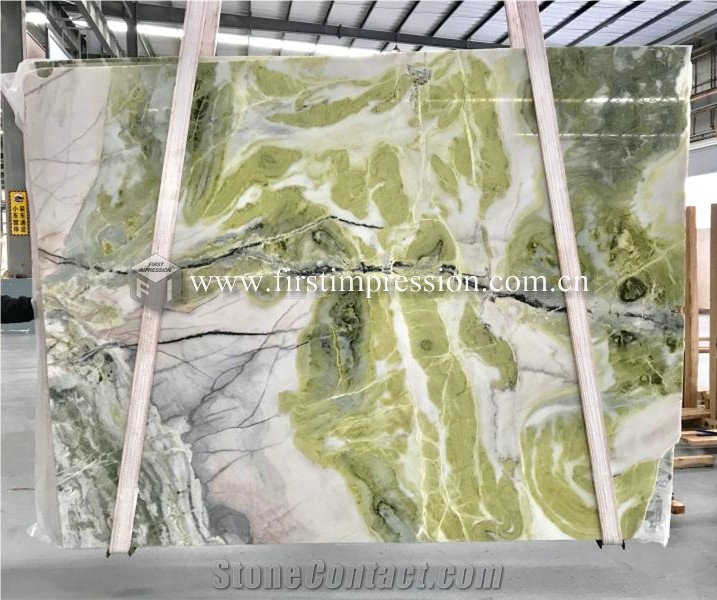 Backlit Dreaming Green Marble Slabs for Background